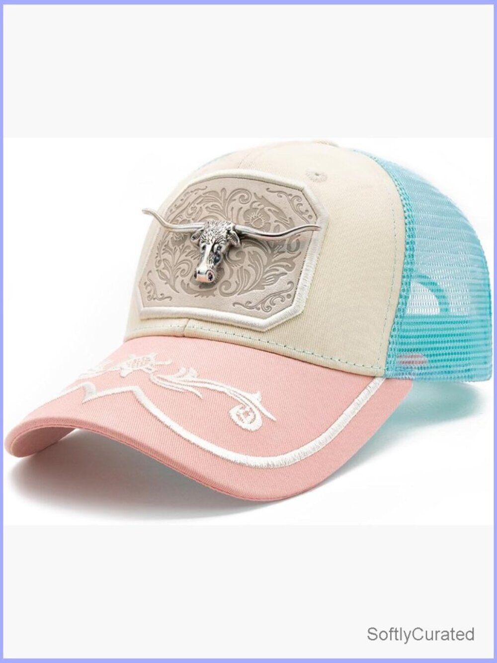 Cowboy Trucker Hat with Metal Horse Embellishment PU Leather Western Country